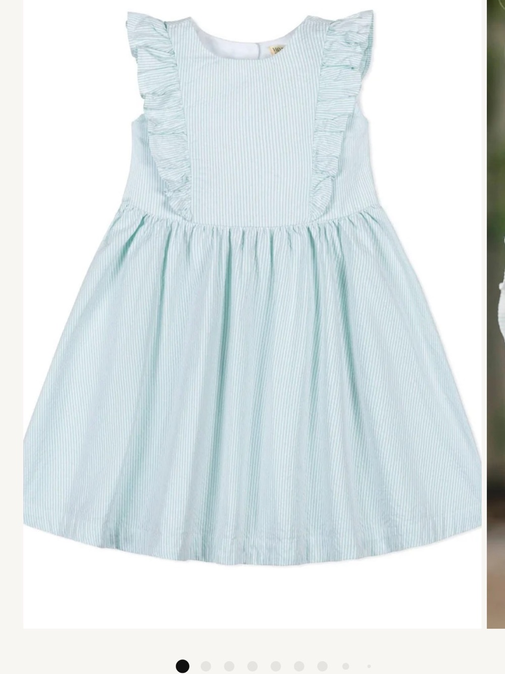 Hope and Henry - Organic Flutter Sleeve Open Back Dress, Mint Green Seersucker